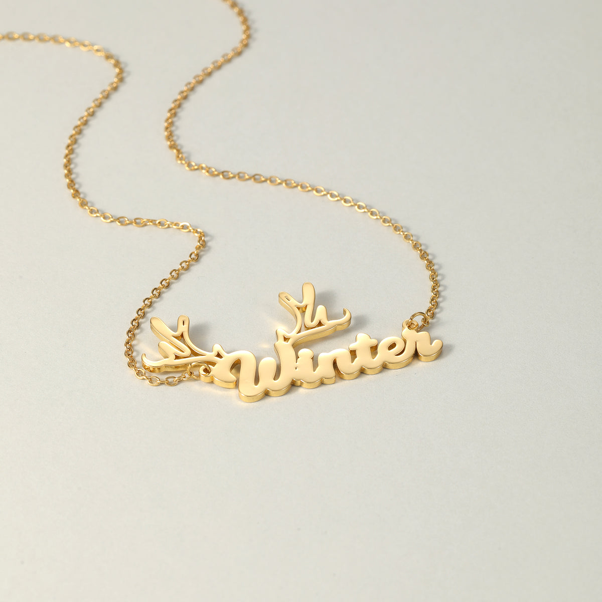 Custom Reindeer Antler Name Necklace, Christmas Winter Gift for Her-QN3890