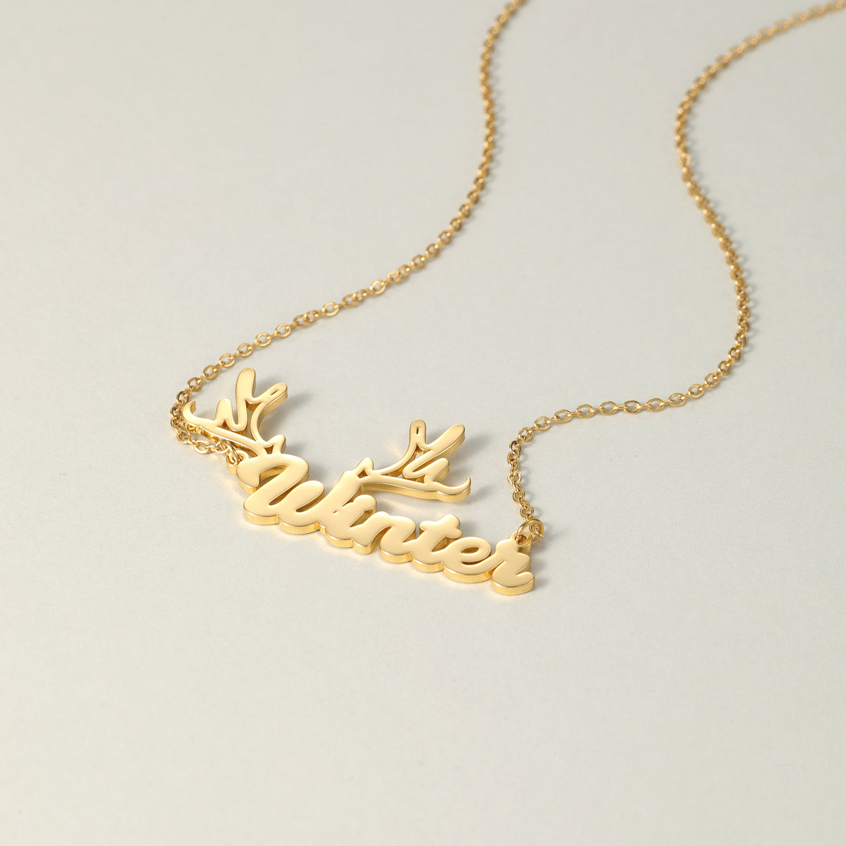 Custom Reindeer Antler Name Necklace, Christmas Winter Gift for Her-QN3890