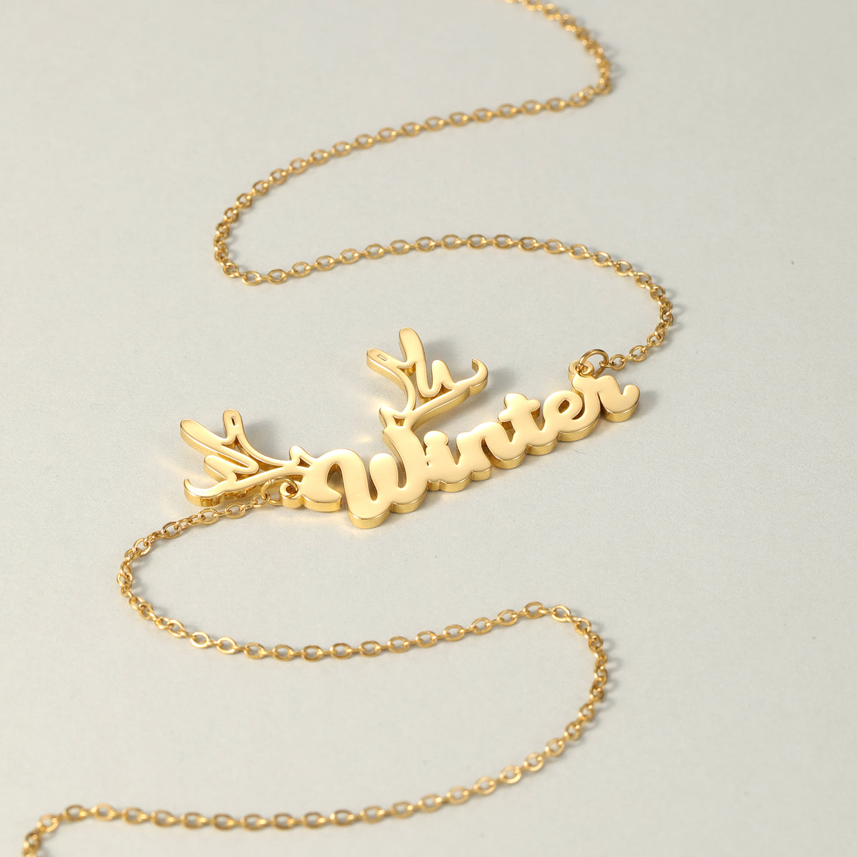 Custom Reindeer Antler Name Necklace, Christmas Winter Gift for Her-QN3890
