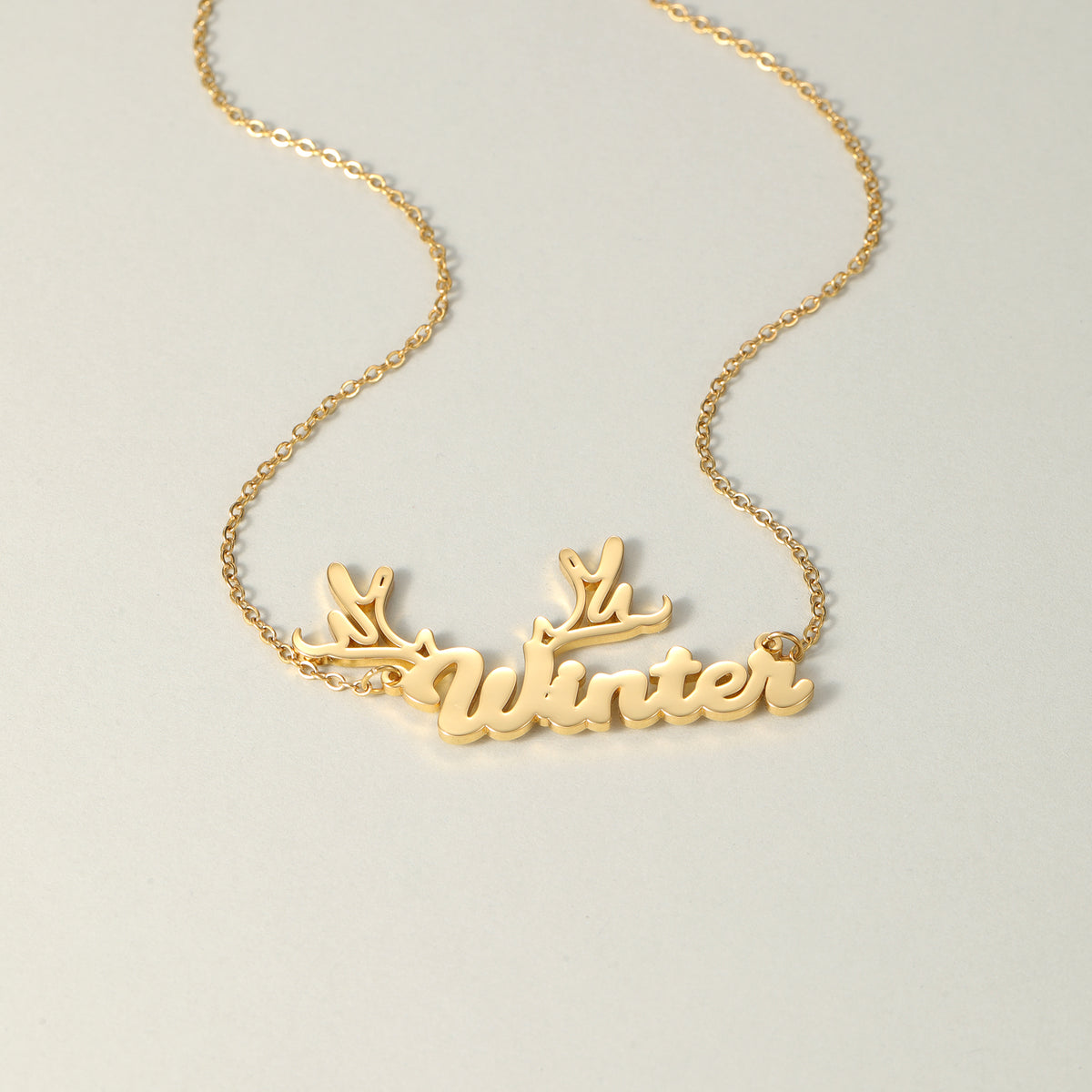 Custom Reindeer Antler Name Necklace, Christmas Winter Gift for Her-QN3890