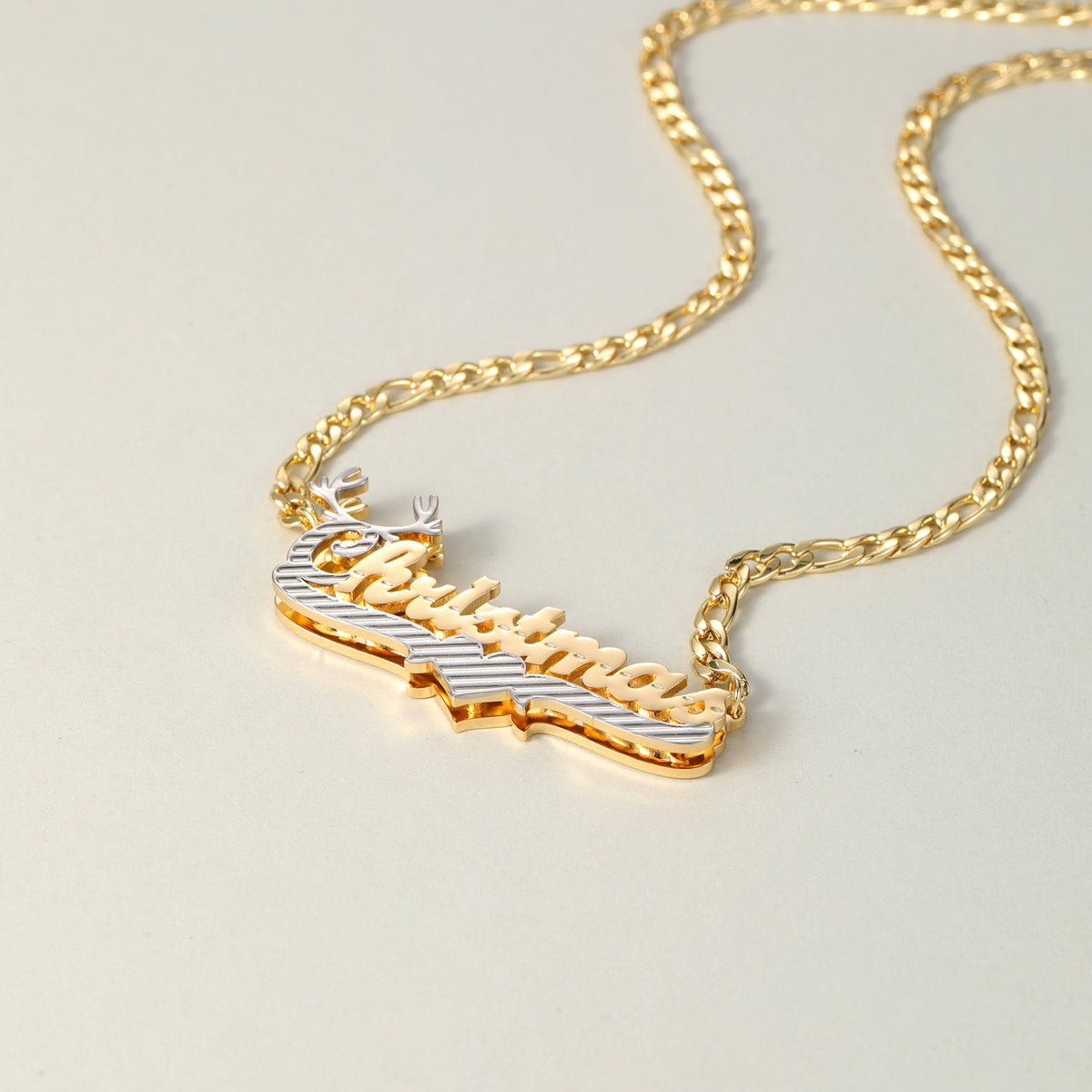 Custom Two-Tone Reindeer Name Necklace, Christmas Gift for Her-SSN3893