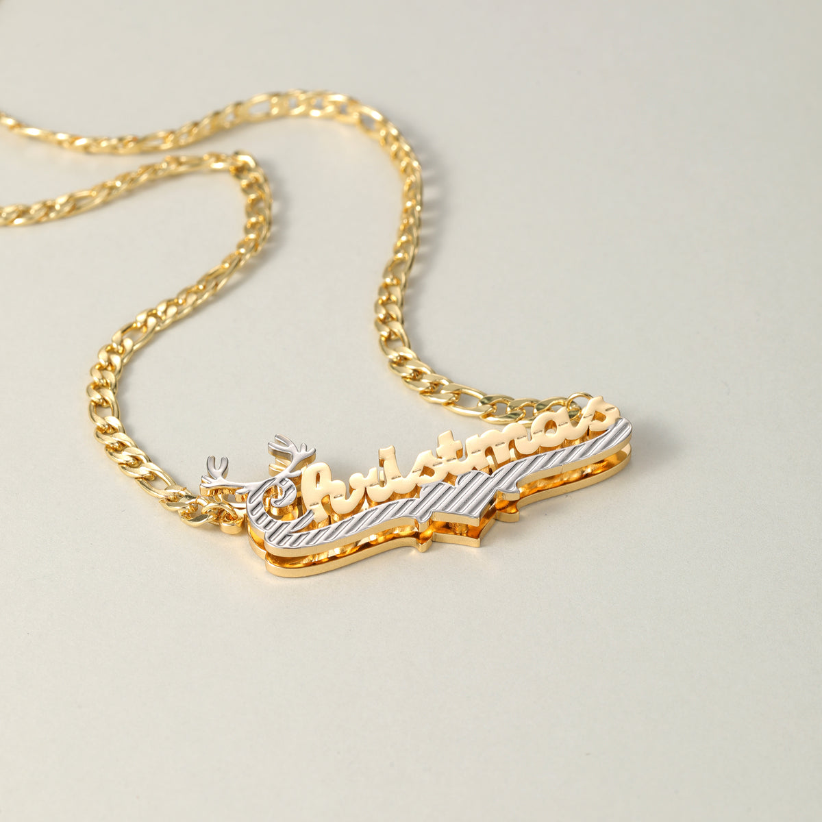 Custom Two-Tone Reindeer Name Necklace, Christmas Gift for Her-SSN3893