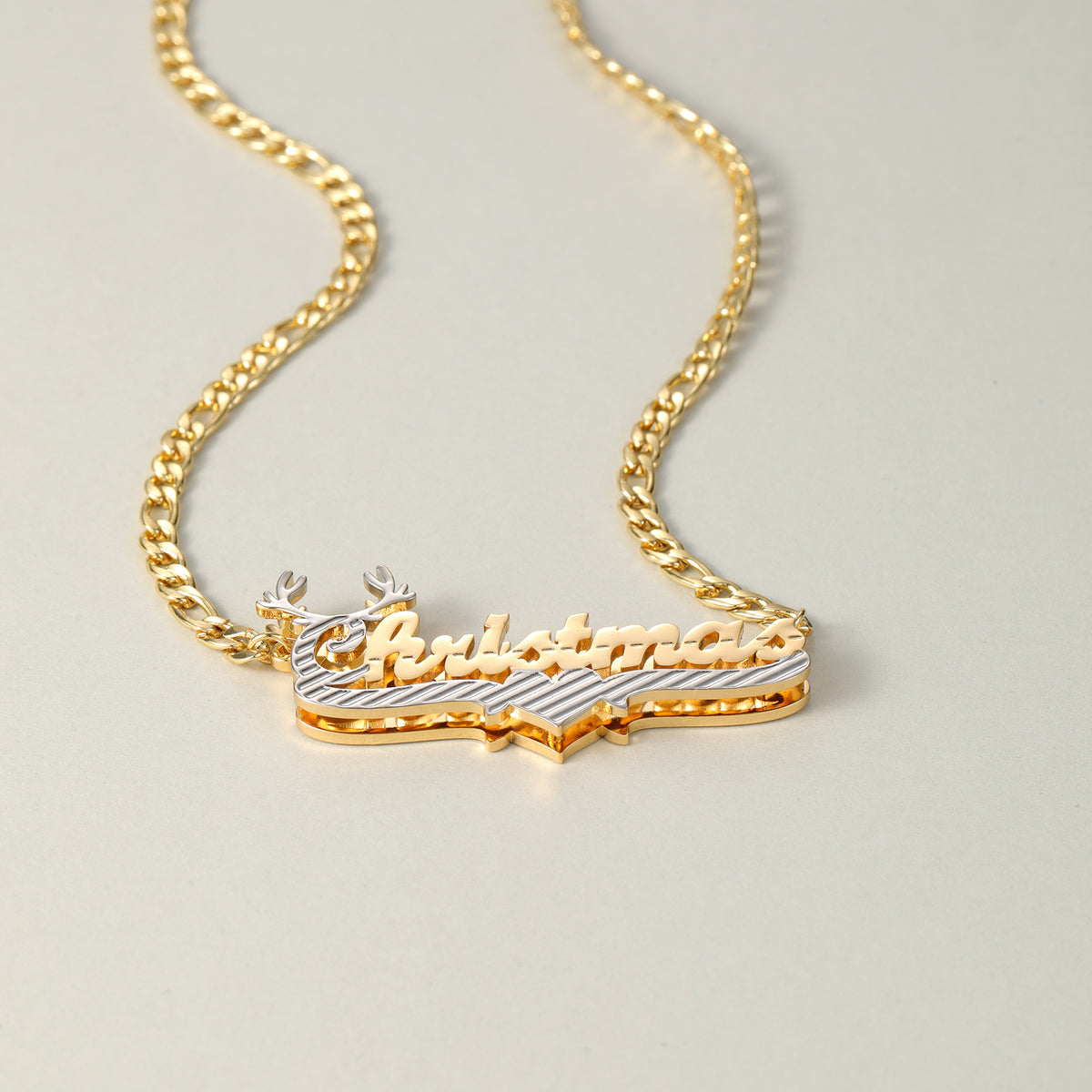 Custom Two-Tone Reindeer Name Necklace, Christmas Gift for Her-SSN3893