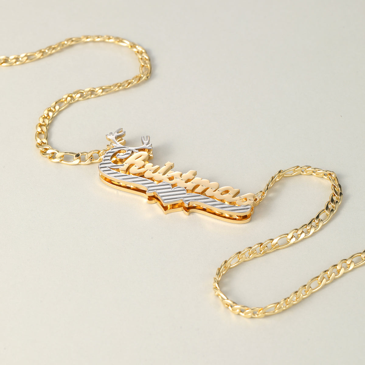 Custom Two-Tone Reindeer Name Necklace, Christmas Gift for Her-SSN3893