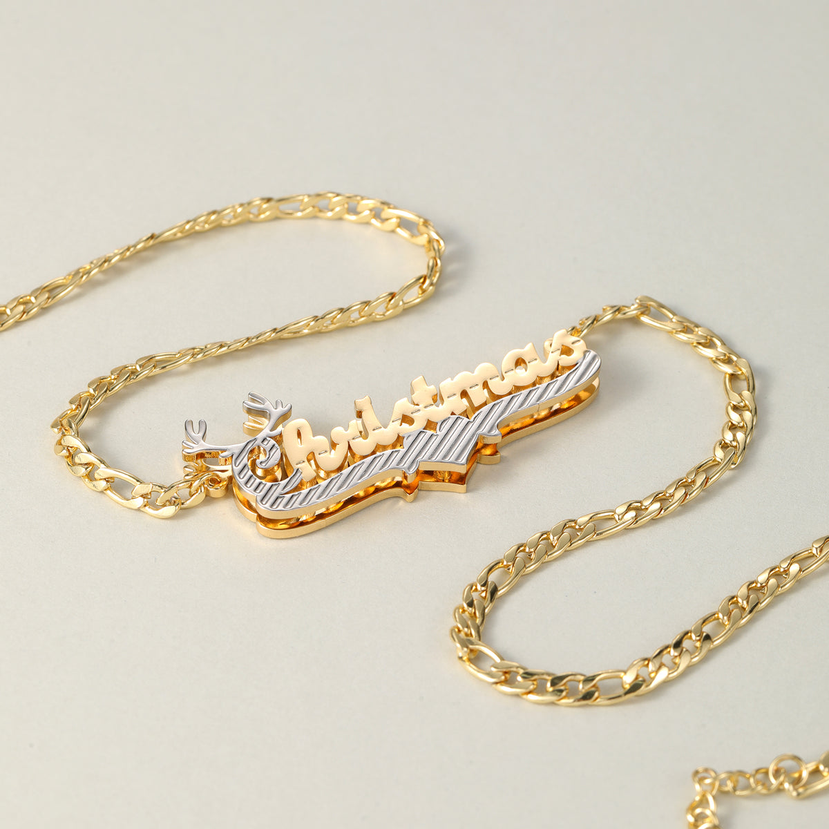 Custom Two-Tone Reindeer Name Necklace, Christmas Gift for Her-SSN3893