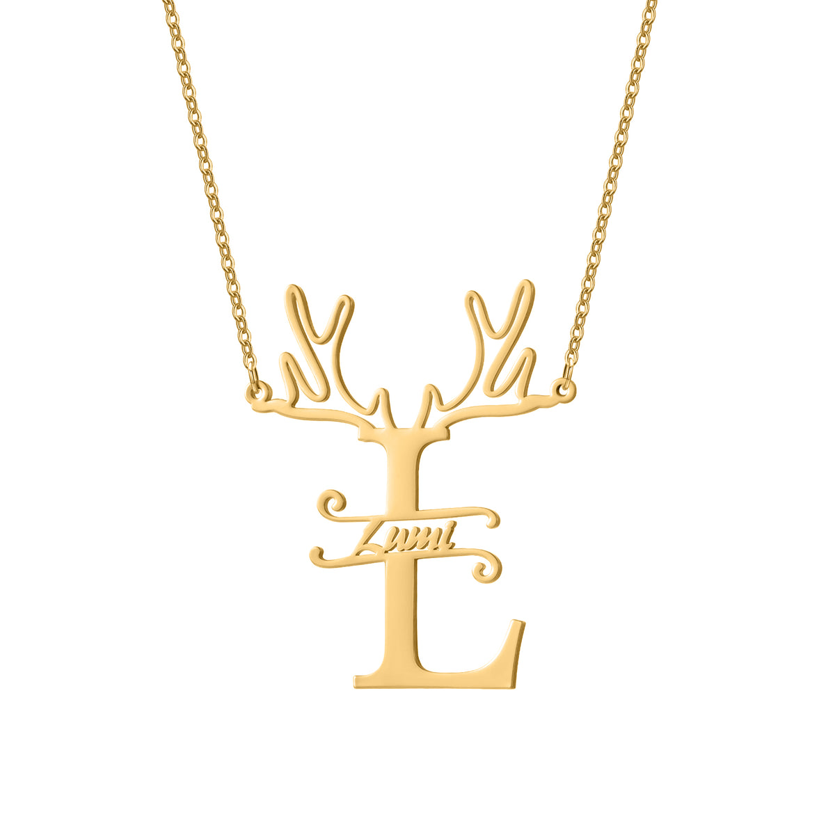 Custom Reindeer Antler Initial Name Necklace, Christmas Gift for Her-QN3889