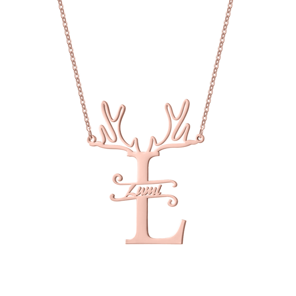 Custom Reindeer Antler Initial Name Necklace, Christmas Gift for Her-QN3889