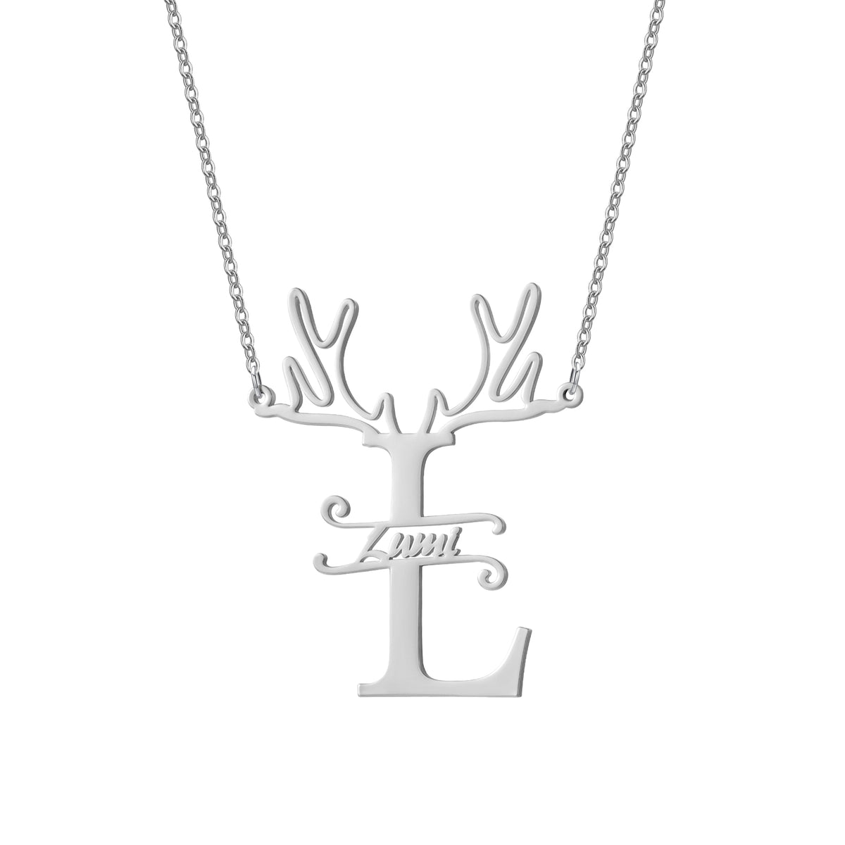 Custom Reindeer Antler Initial Name Necklace, Christmas Gift for Her-QN3889
