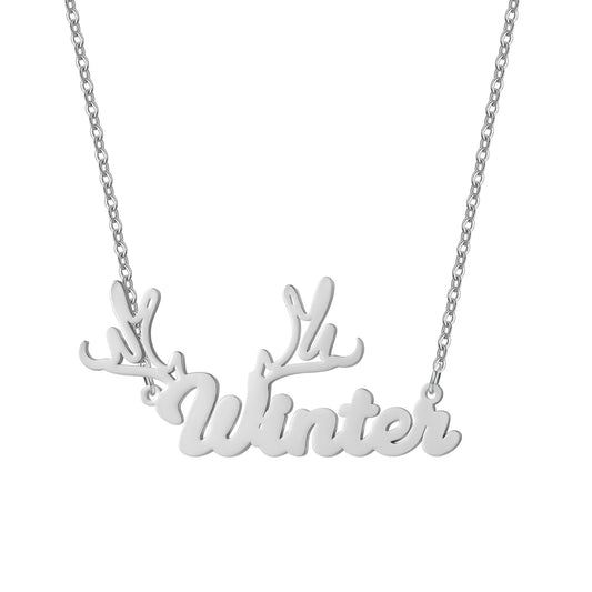 Custom Reindeer Antler Name Necklace, Christmas Winter Gift for Her-QN3890