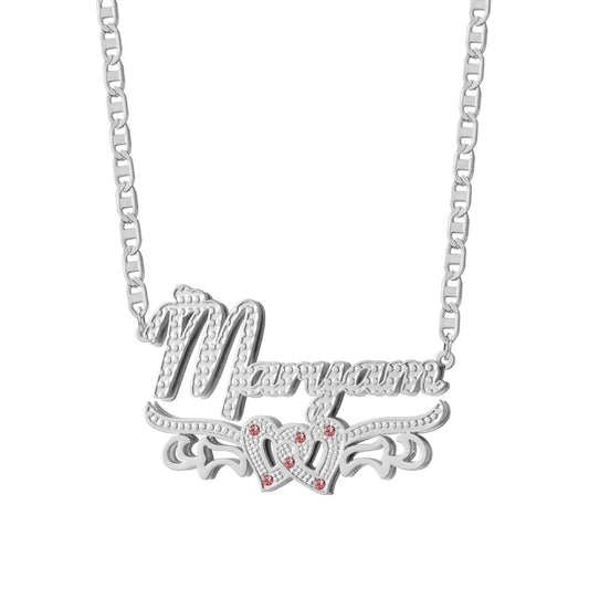 Custom Birthstone Heart Wing Name Necklace,  Personalized Pendant Gift for Her-SSN3894