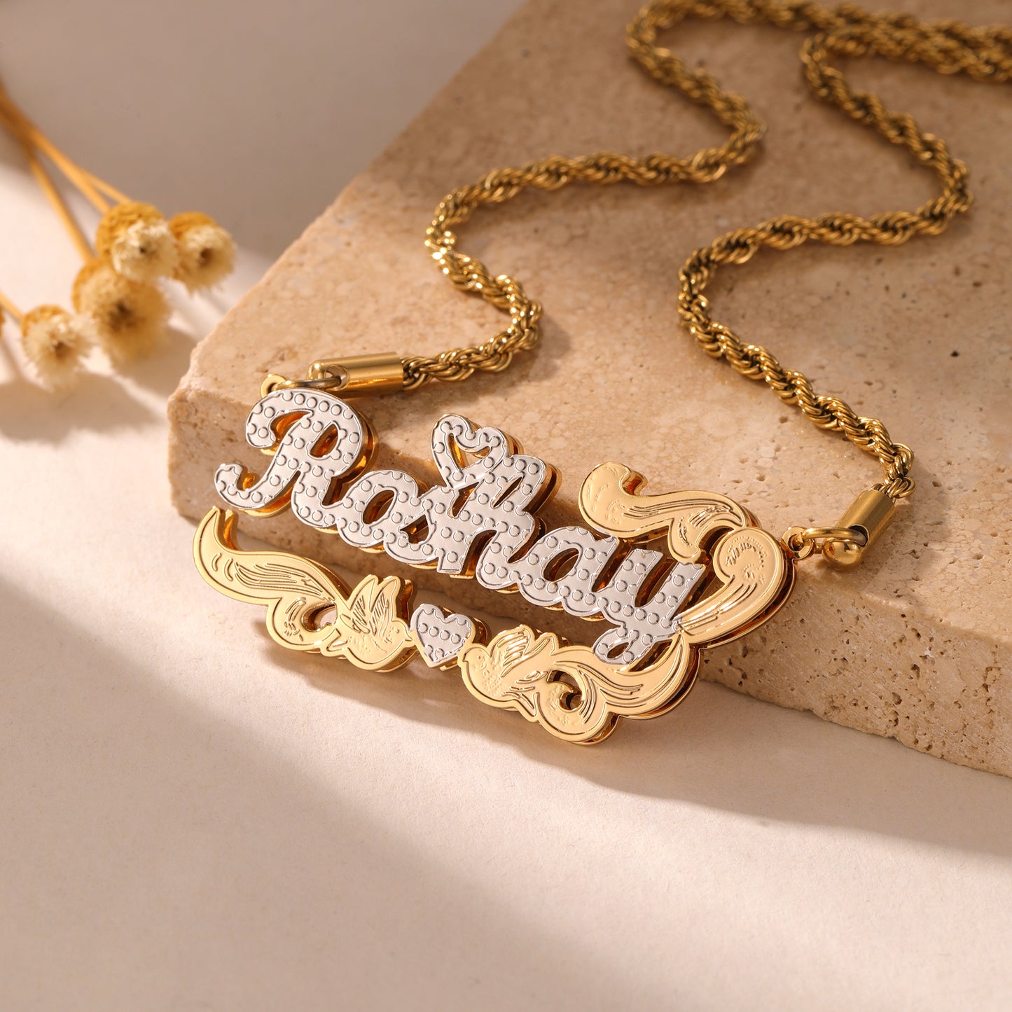 Personalized Custom Necklace Double Layered Two-Tone Elegant Gift - QCN3501