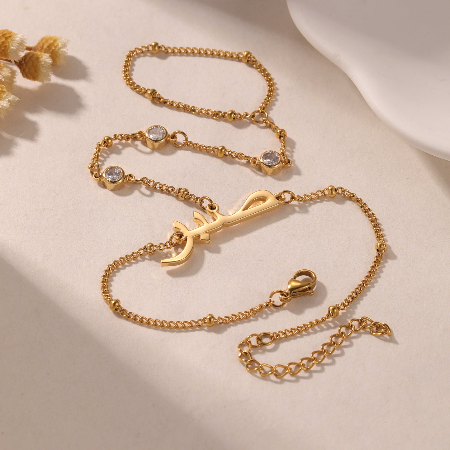 Custom Arabic Name Bracelet Personalized Name Ring Hand Chain Stainless Steel Jewelry For Women-QN3541