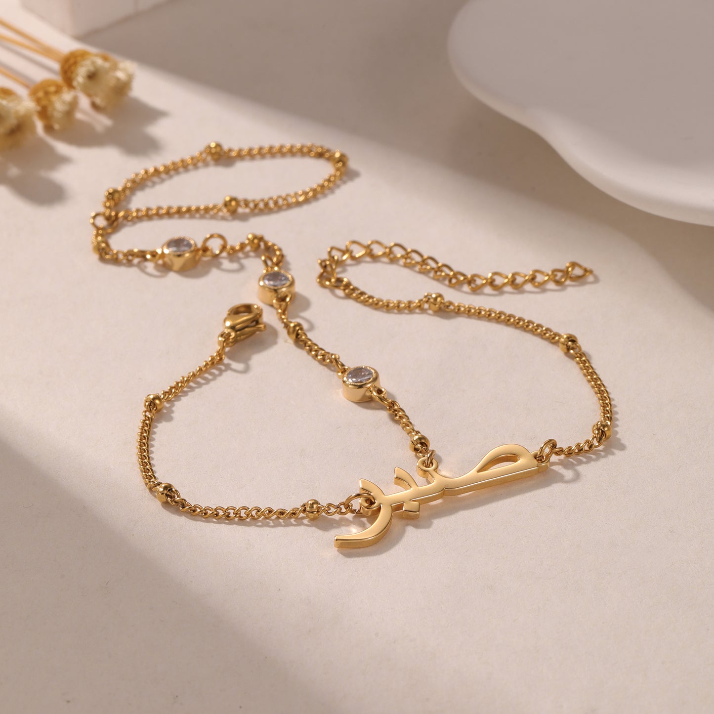 Custom Arabic Name Bracelet Personalized Name Ring Hand Chain Stainless Steel Jewelry For Women-QN3541
