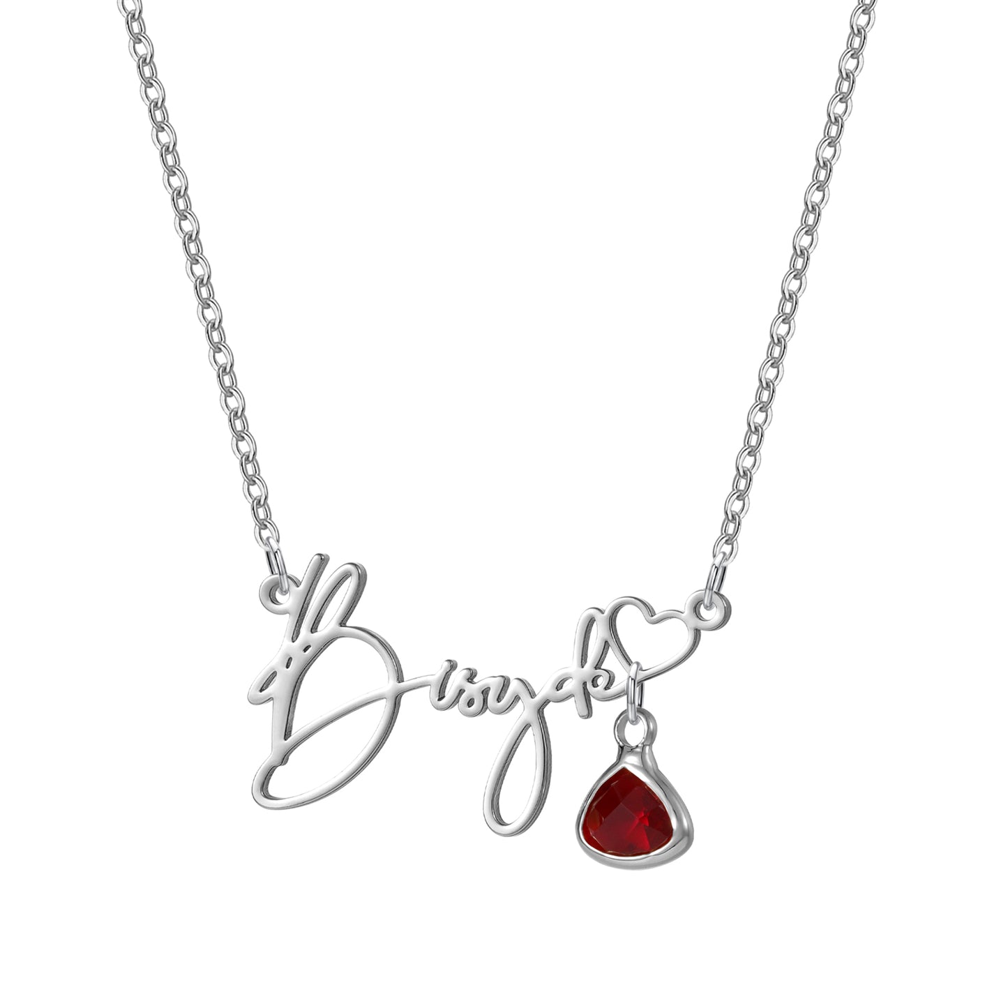Custom Handwritten Name Necklace With Heart And Birthstone - QCN3563