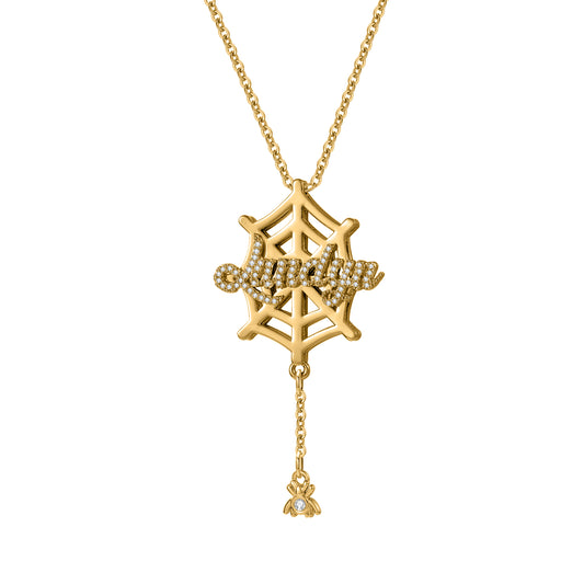 Custom Spider Web Name Necklace Diamond Accent Gothic Font Spider Charm Pendant Alternative Jewelry Halloween Christmas Present-3DN3565