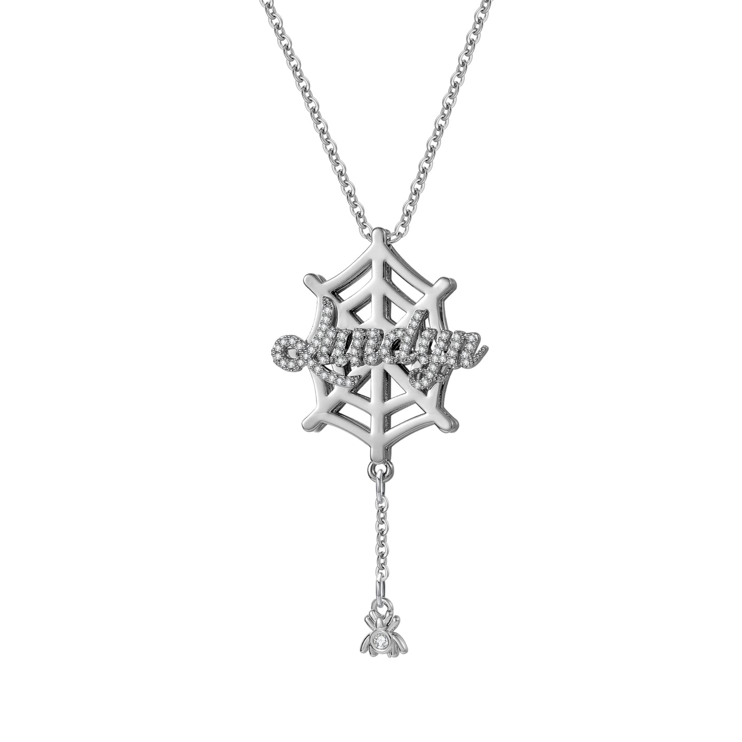 Custom Spider Web Name Necklace Diamond Accent Gothic Font Spider Charm Pendant Alternative Jewelry Halloween Christmas Present-3DN3565