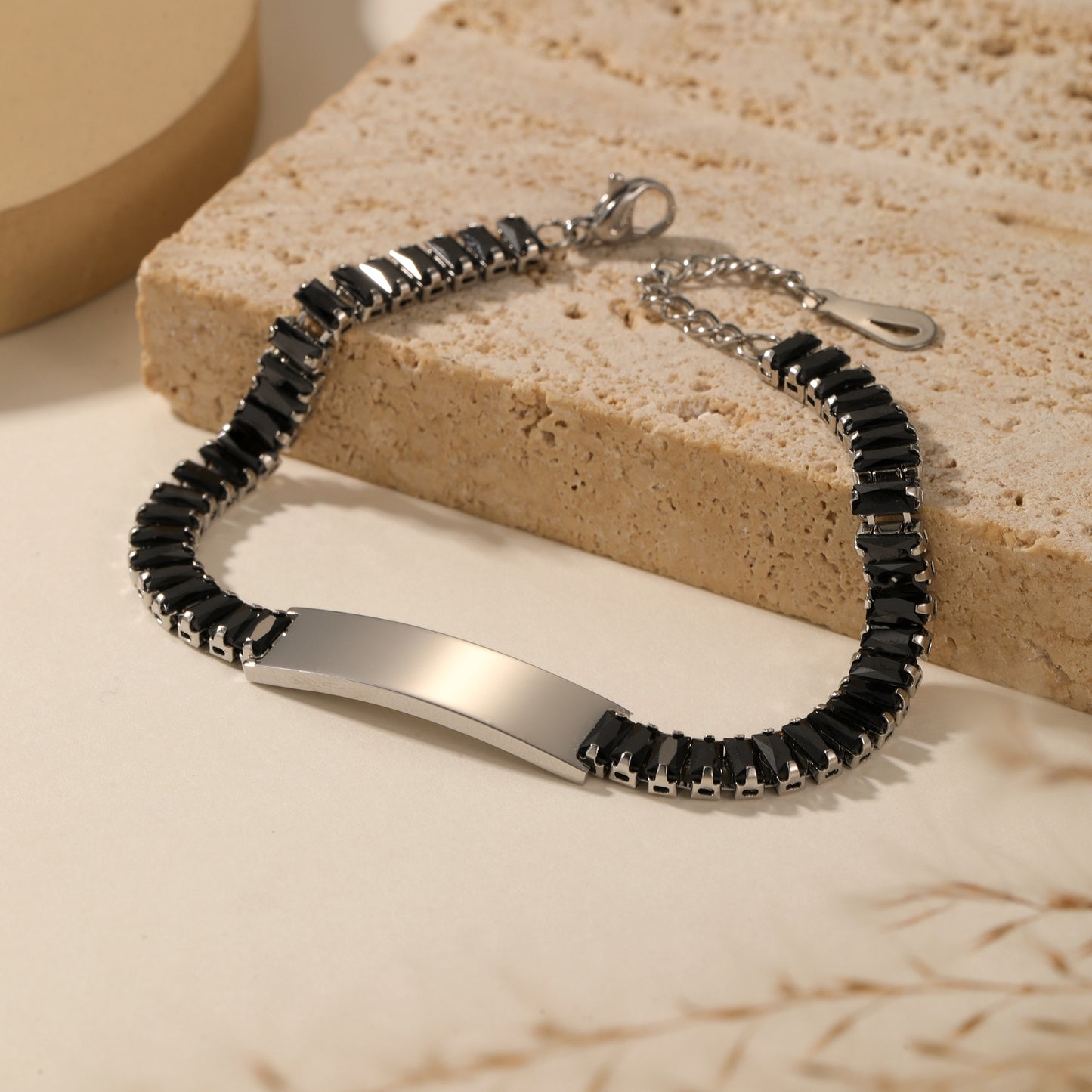 Customize Surface Laser Engraved Name Logo Couple Inlaid Zircon Bracelet - CB3567