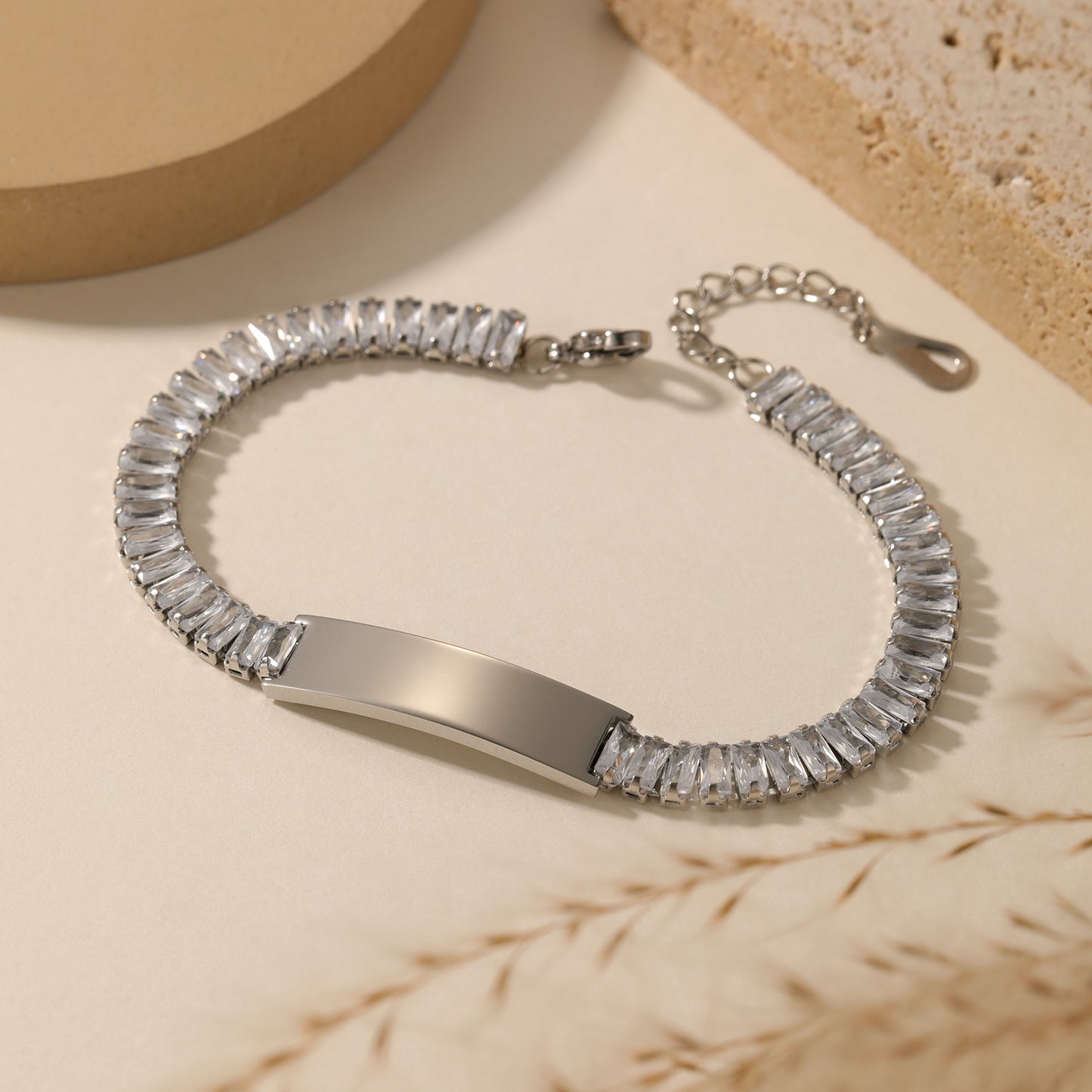 Customize Surface Laser Engraved Name Logo Couple Inlaid Zircon Bracelet - CB3567