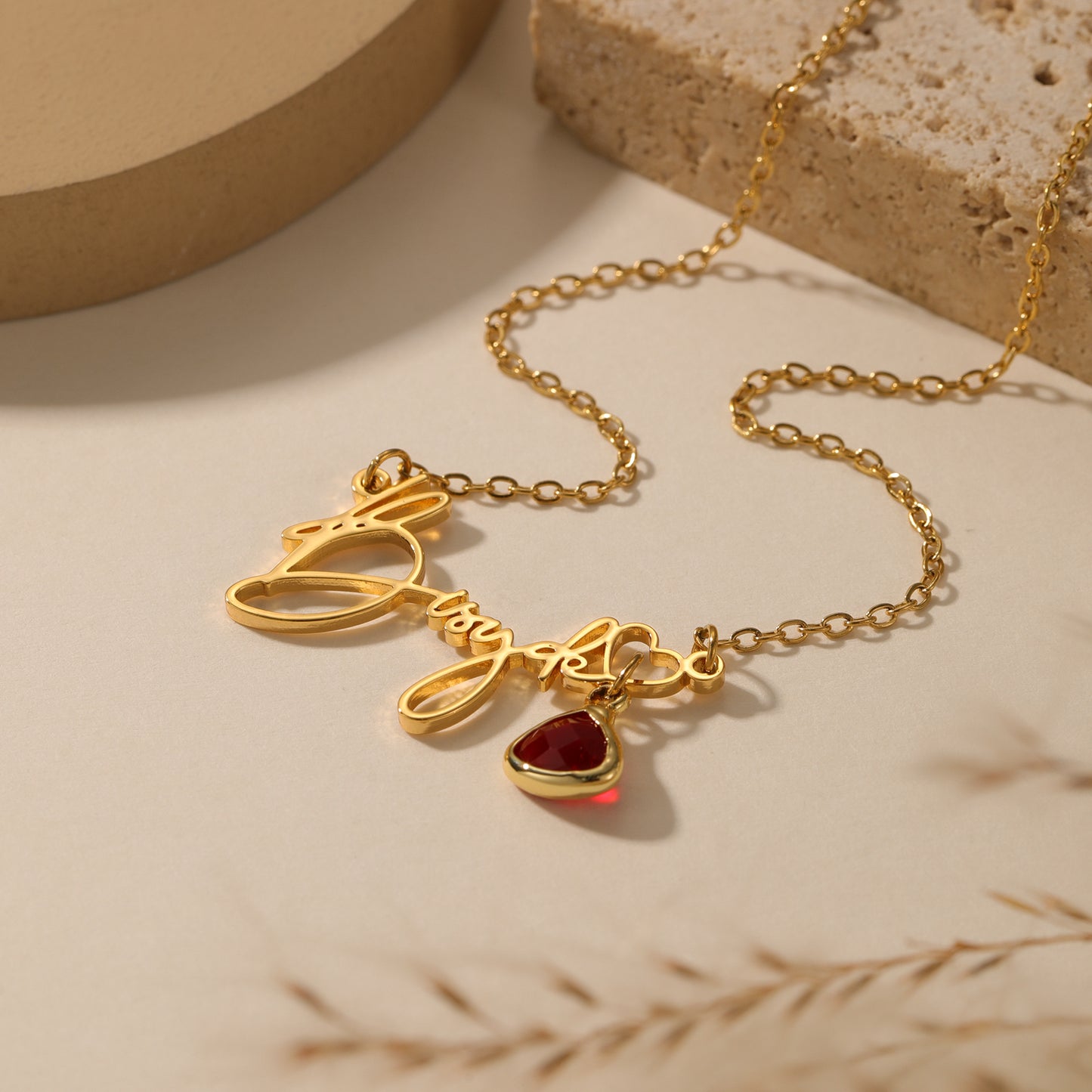 Custom Handwritten Name Necklace With Heart And Birthstone - QCN3563