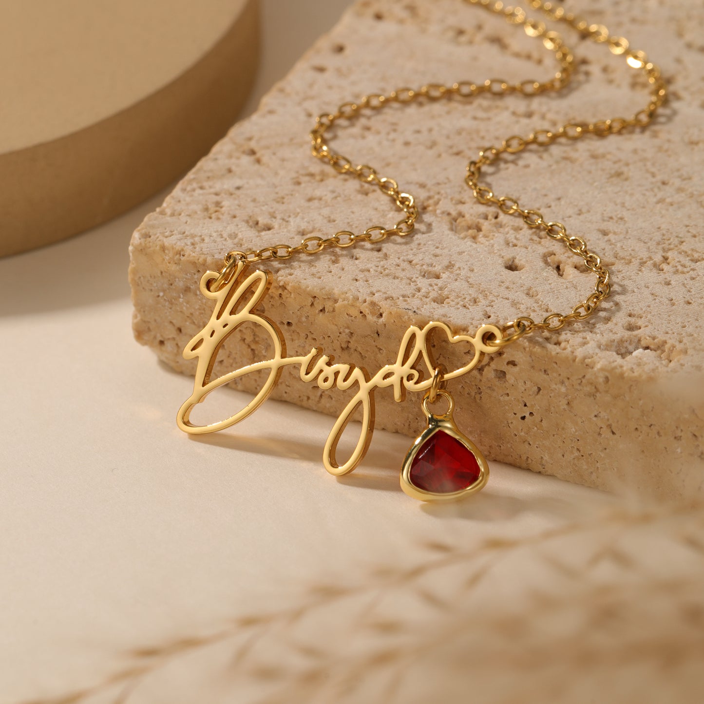 Custom Handwritten Name Necklace With Heart And Birthstone - QCN3563