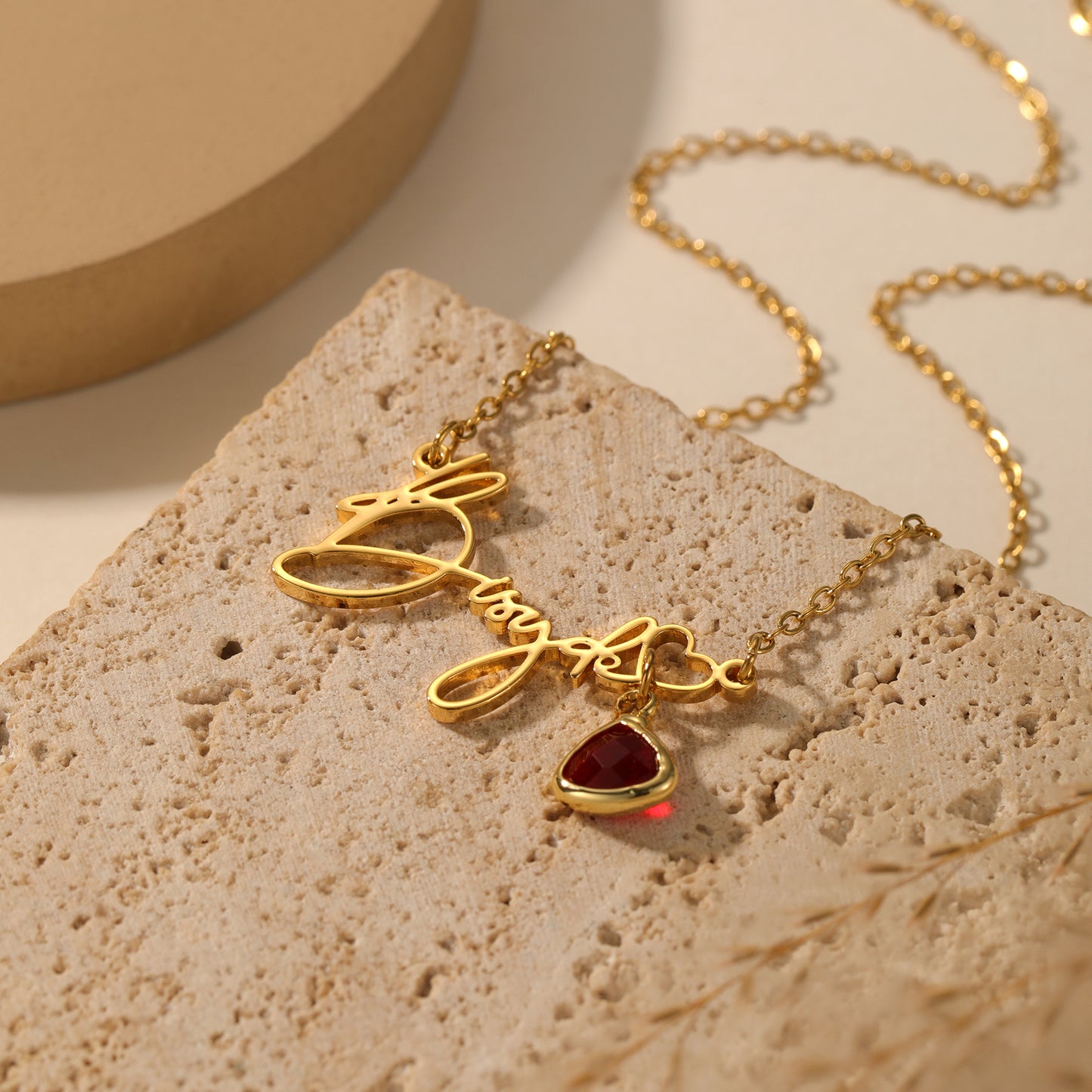 Custom Handwritten Name Necklace With Heart And Birthstone - QCN3563