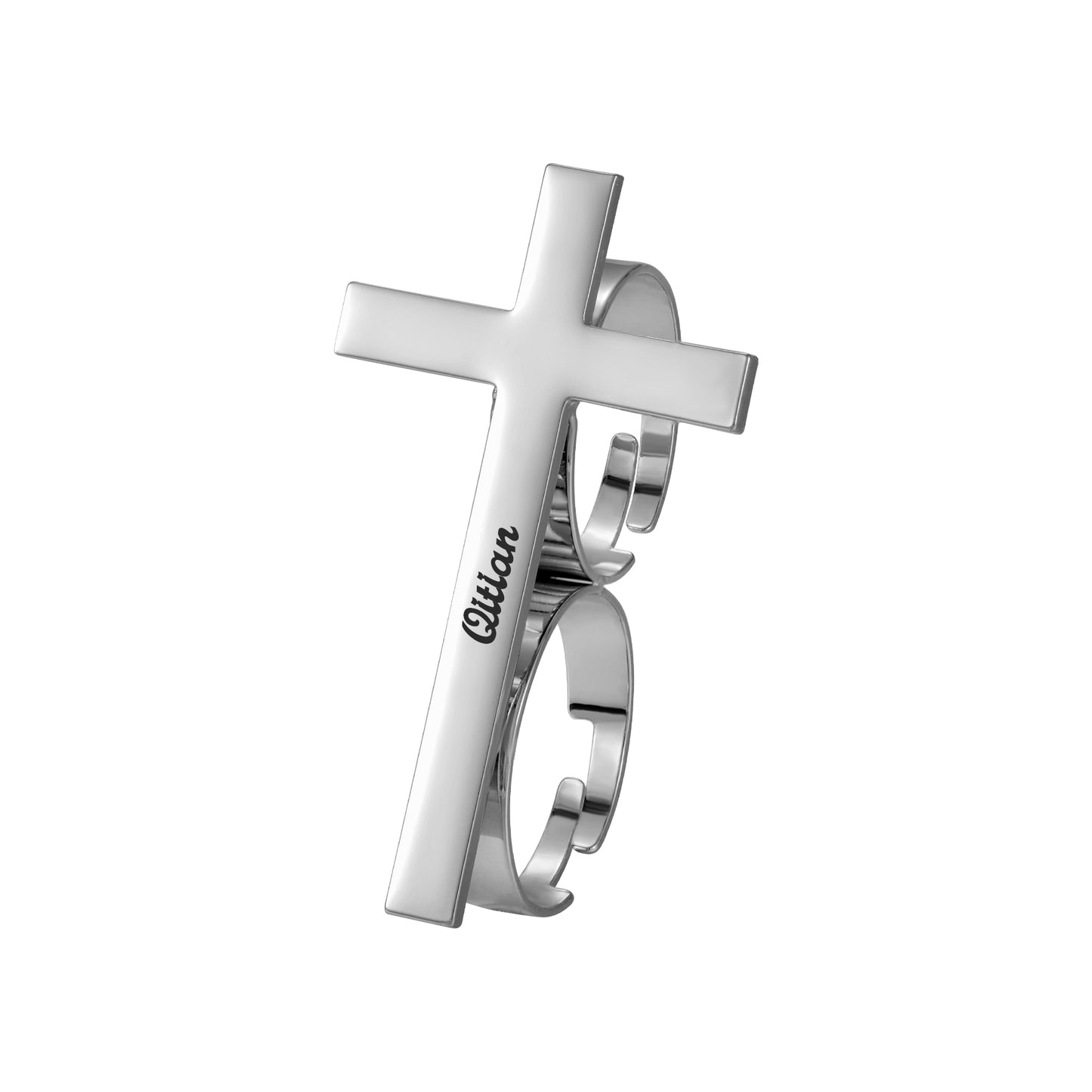 Custom Name Cross 18k Gold Plating Rings For Two Fingers - QHR3577