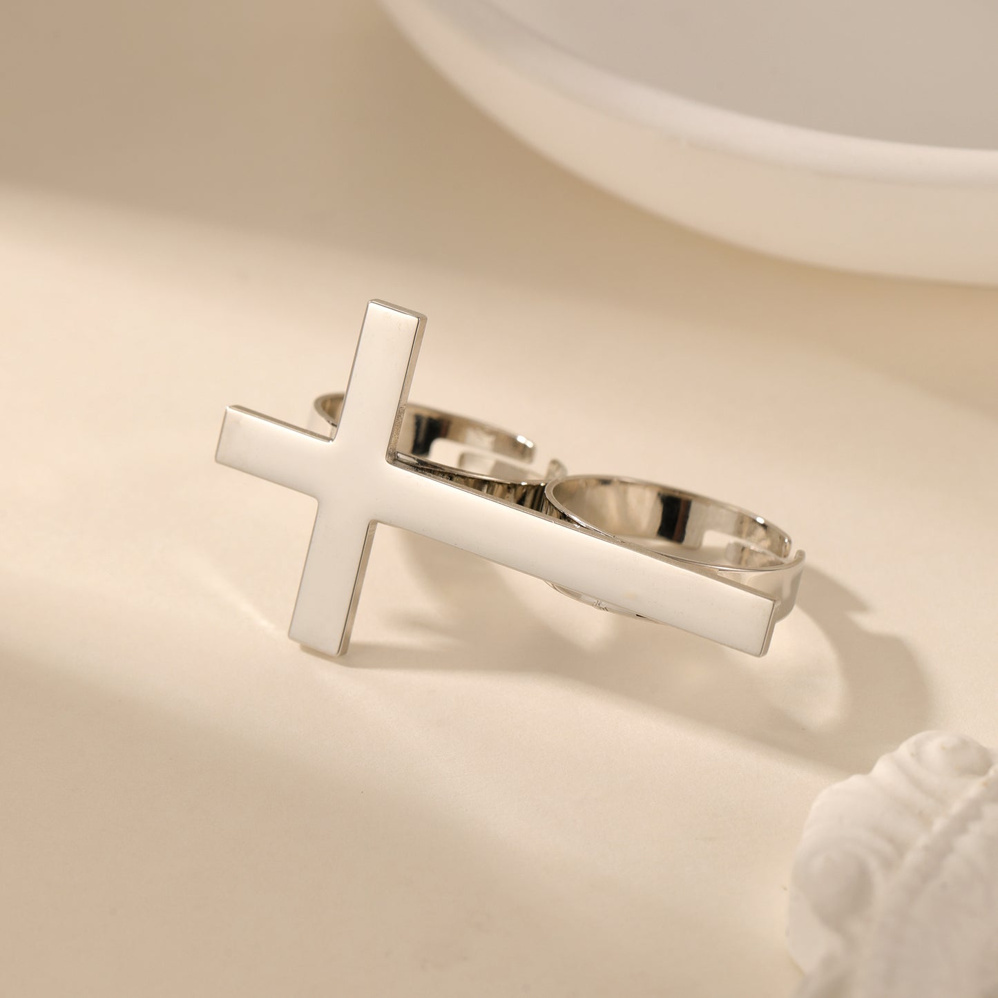 Custom Name Cross 18k Gold Plating Rings For Two Fingers - QHR3577