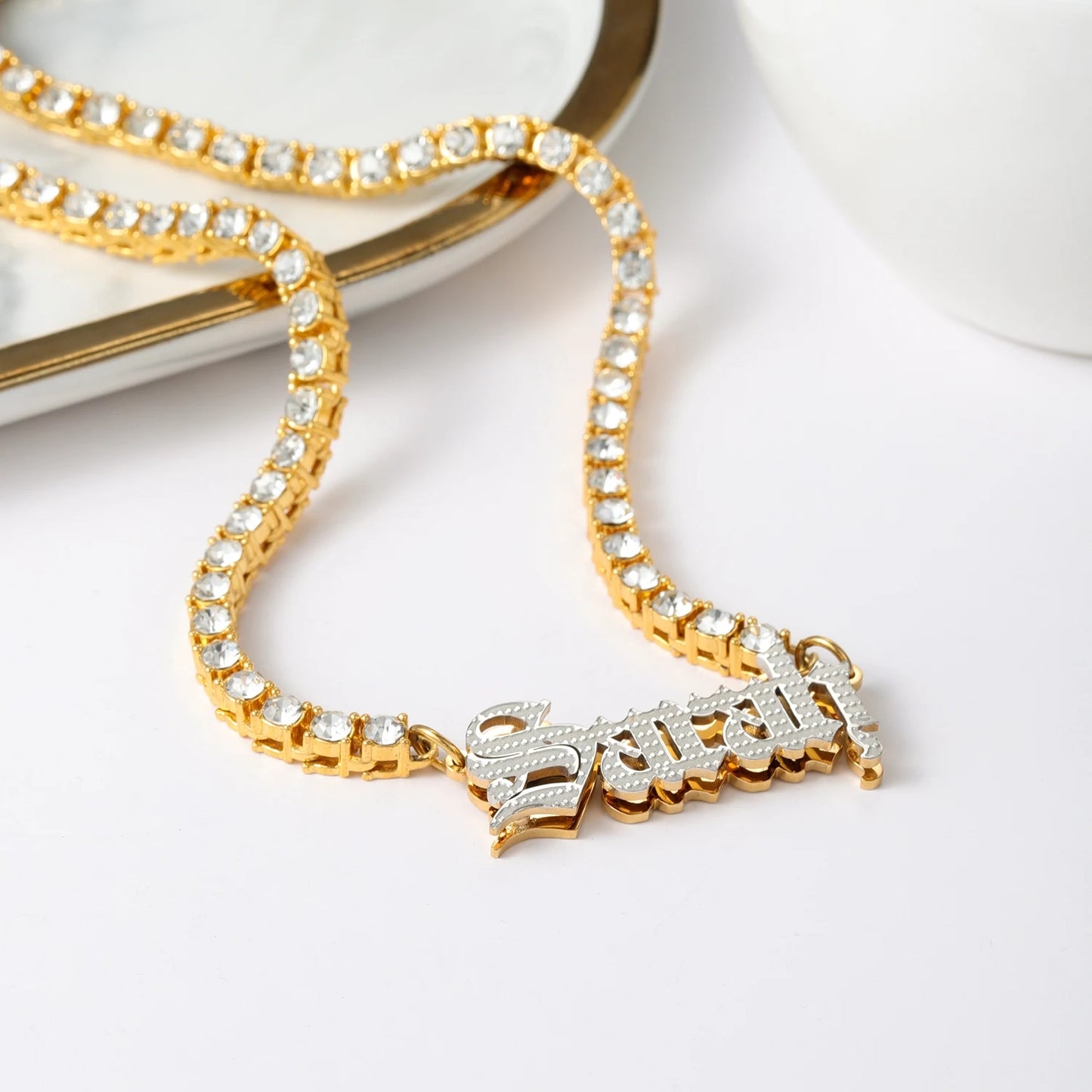 Custom Double Plate Two Tone Name Necklace QFN3115