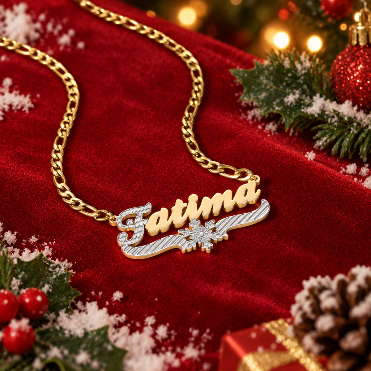 Custom Two-Tone Snowflake Name Necklace .Christmas Gift for Her-SSN3892