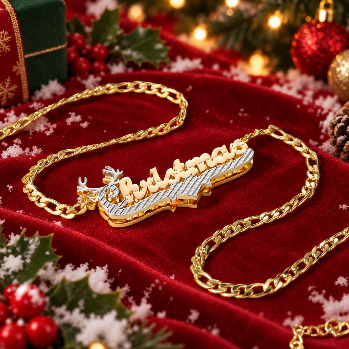 Custom Two-Tone Reindeer Name Necklace, Christmas Gift for Her-SSN3893