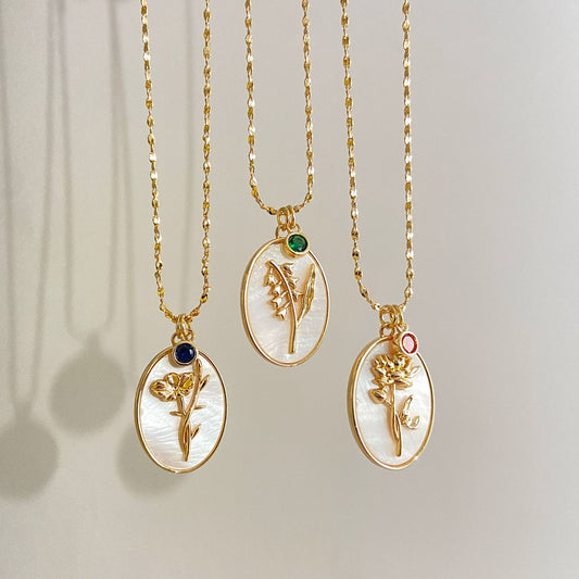 Birthstone and Birth Flower Necklace for Women CN879