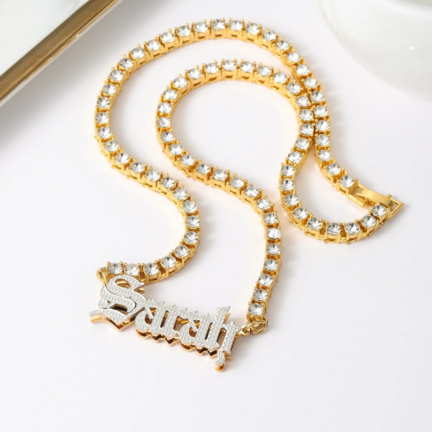 Custom Double Plate Two Tone Name Necklace QFN3115