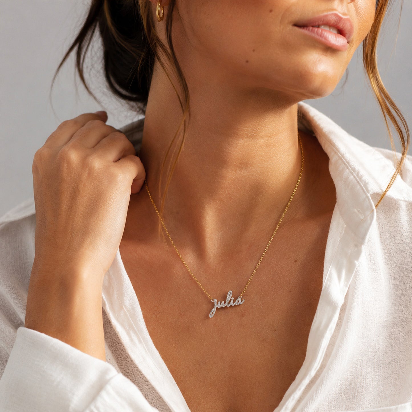 3D Custom Zircon Name Necklace Gold  Artistic Script Letters Gift For Women Gift-3DN3841