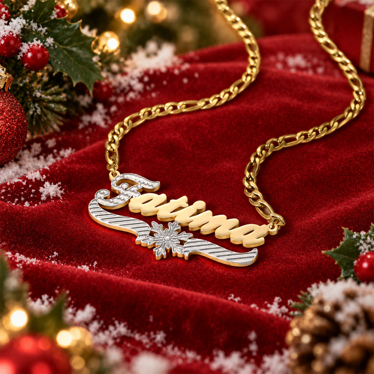 Custom Two-Tone Snowflake Name Necklace .Christmas Gift for Her-SSN3892