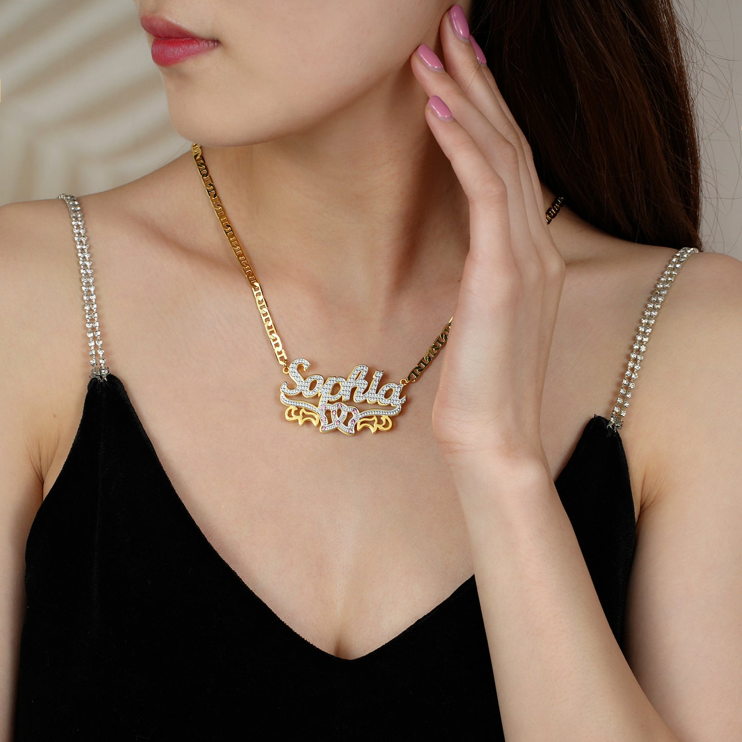 Heart Two Tone Name Necklace QN726