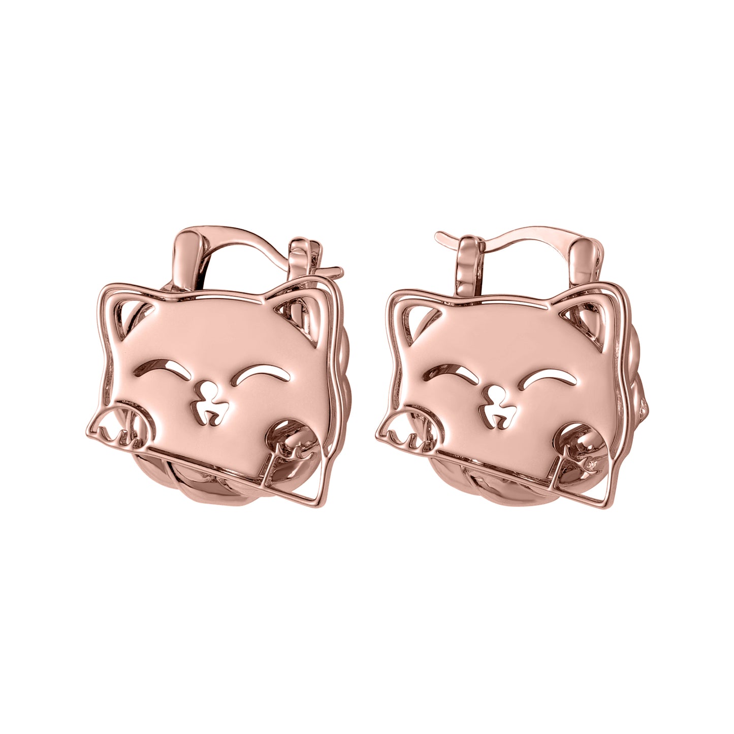 Cartoon Cat Twisted Hoop Earrings , Stainless Steel Gold Tone Hoop Earrings, Kids Cartoon Animal Fashion Ear Jewelry Gift -HE3664