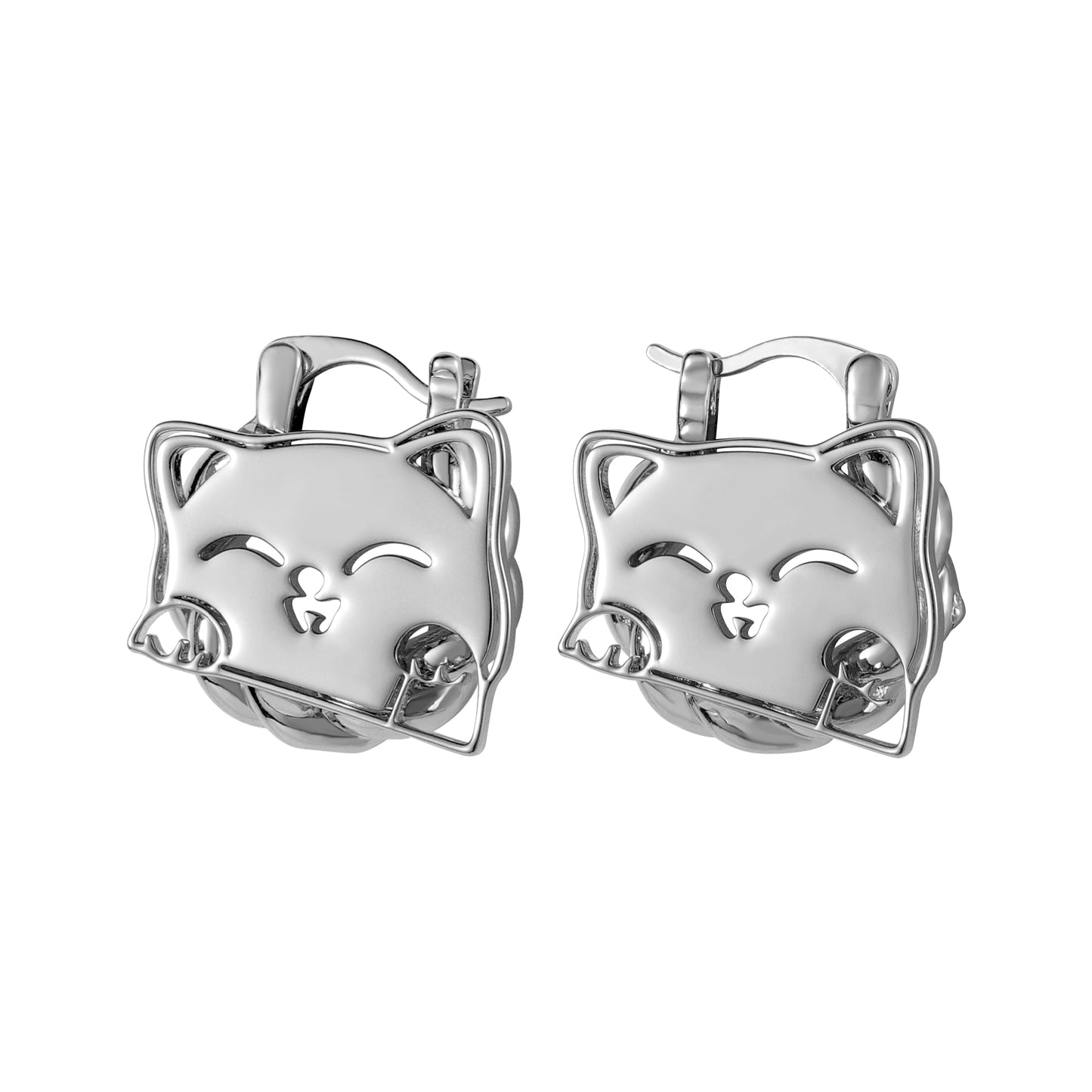 Cartoon Cat Twisted Hoop Earrings , Stainless Steel Gold Tone Hoop Earrings, Kids Cartoon Animal Fashion Ear Jewelry Gift -HE3664