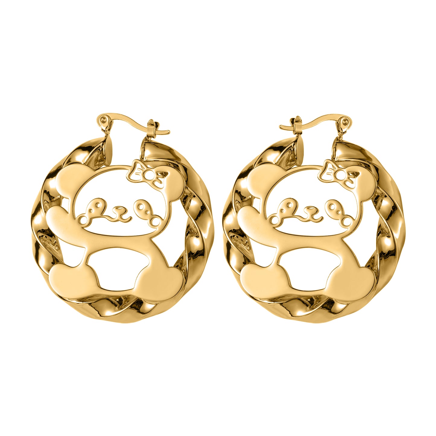 Kids Bear Hoop Earrings, Hollow Cutout Bow Bear Twisted Loop Earrings,  Children Fashion Earrings-HE3665