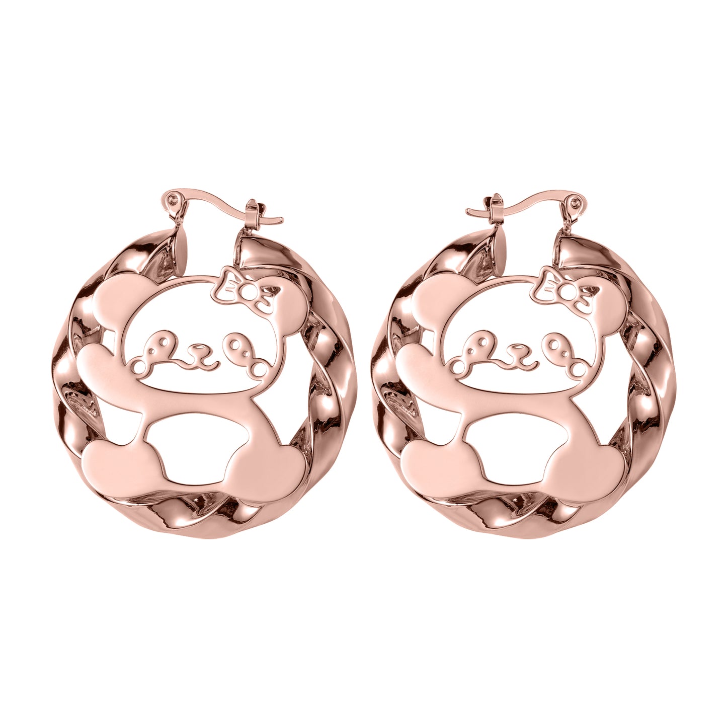 Kids Bear Hoop Earrings, Hollow Cutout Bow Bear Twisted Loop Earrings,  Children Fashion Earrings-HE3665