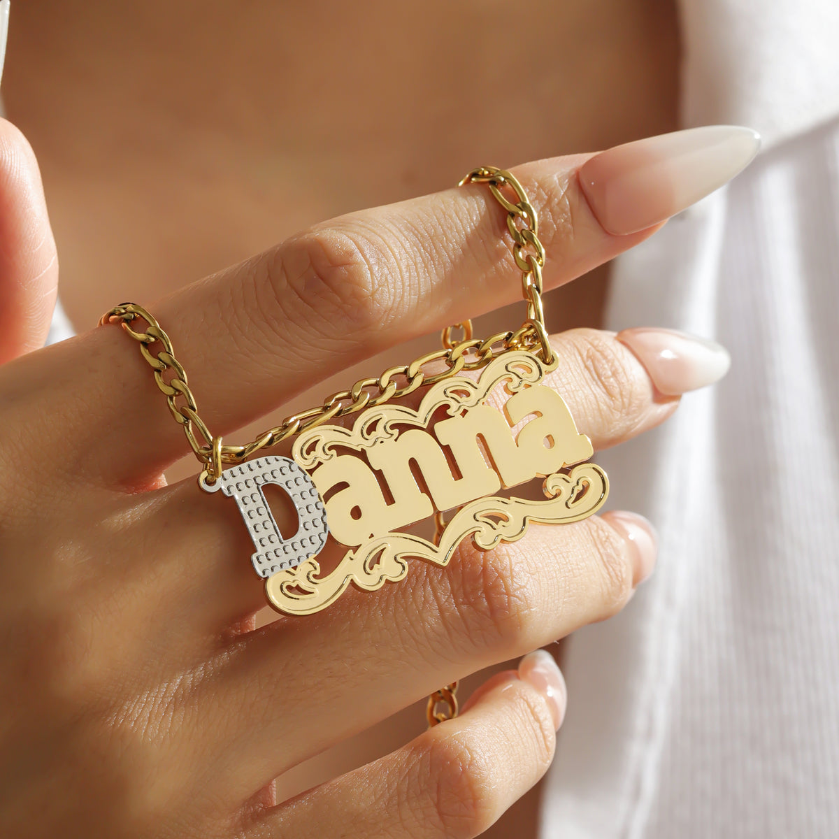 Custom Name Necklace 18K Gold Plated  Two Tone Pave Zircon Initial  Pendant Jewelry-SSN3856