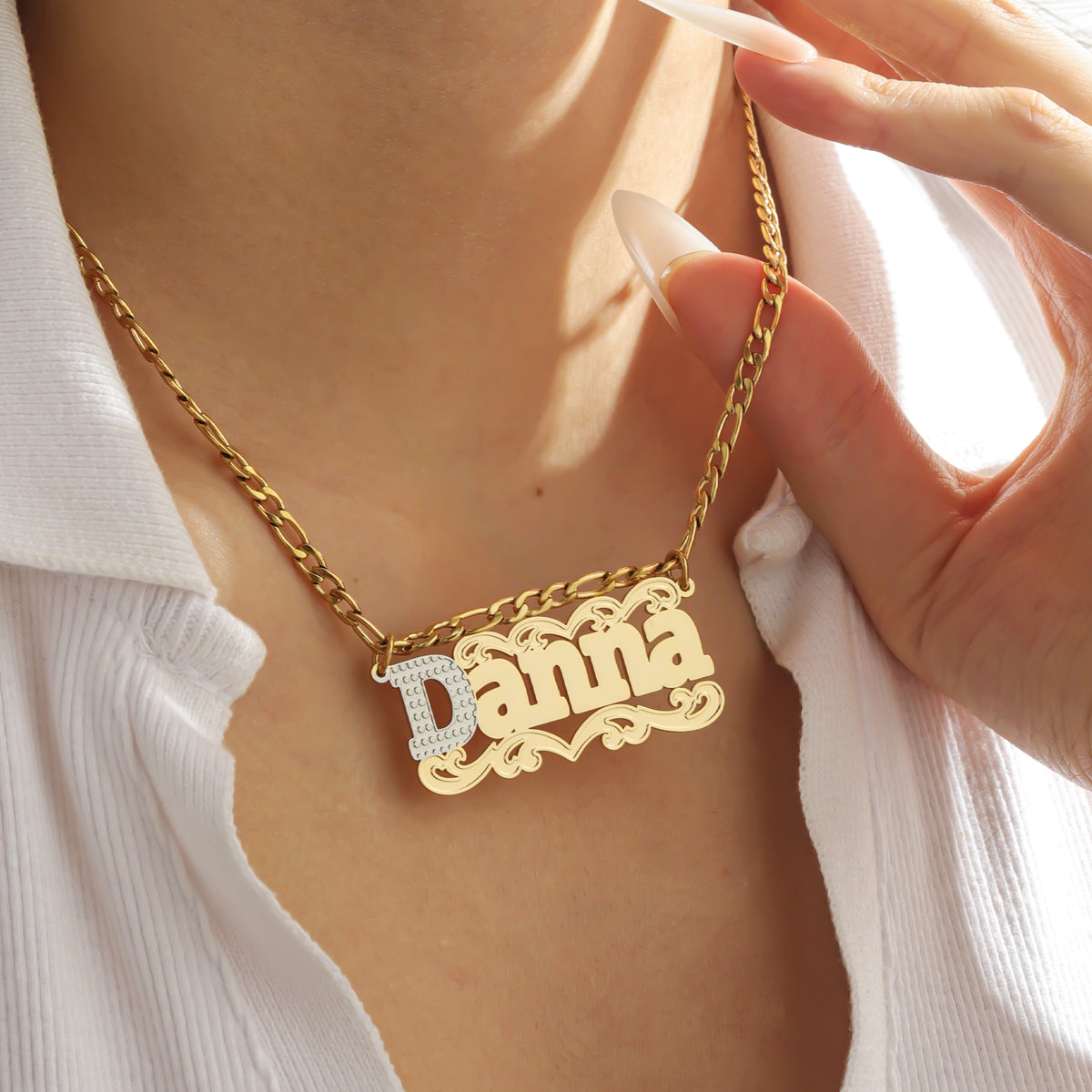 Custom Name Necklace 18K Gold Plated  Two Tone Pave Zircon Initial  Pendant Jewelry-SSN3856