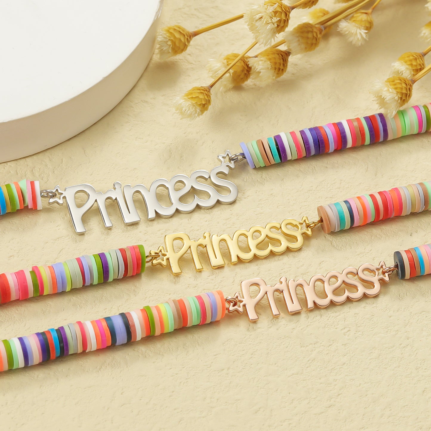 Rainbow Soft Ceramic Name Necklace For Women QNN3630