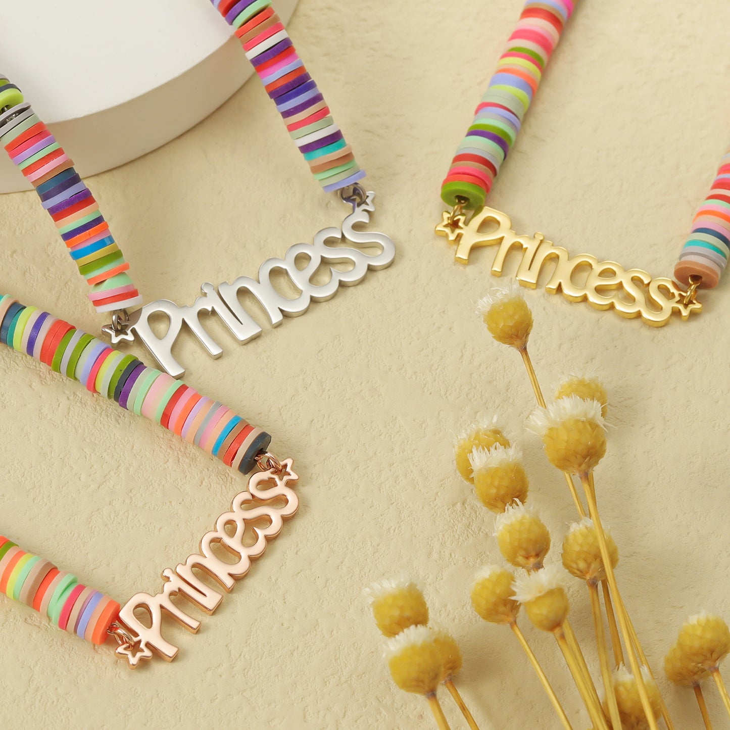 Rainbow Soft Ceramic Name Necklace For Women QNN3630