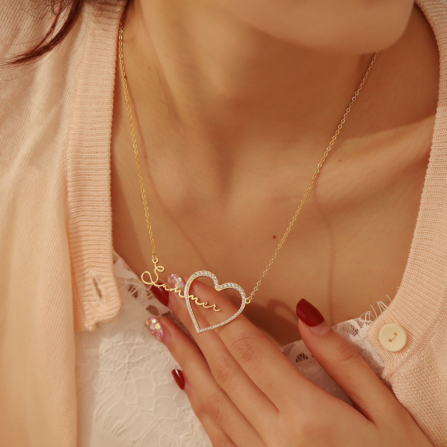 Custom Name Necklaces With Iced Heart QN886