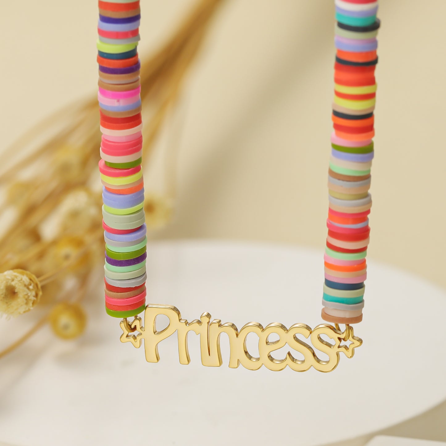 Rainbow Soft Ceramic Name Necklace For Women QNN3630