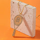 Custom Initial Tennis Racket Necklace, Zircon Paved Tennis Paddle Pendant Gold Sports Jewelry Gift-3DN3671