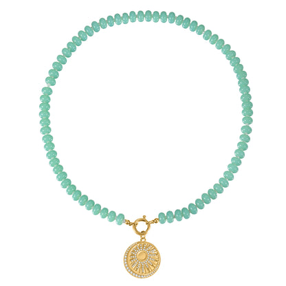 Mint Green Natural Stone Beaded Necklace with Heart Charm Bohemian Jewelry - SSN3696
