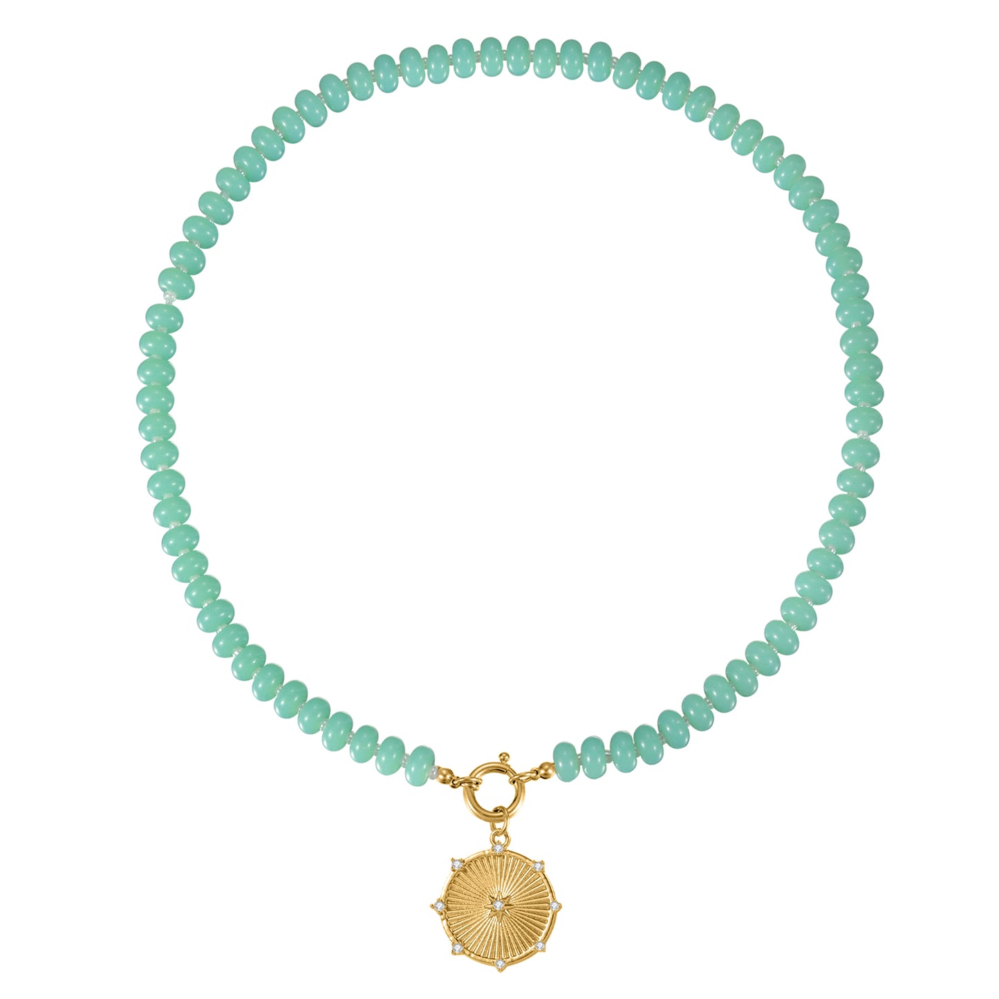 Mint Green Natural Stone Beaded Necklace with Heart Charm Bohemian Jewelry - SSN3696