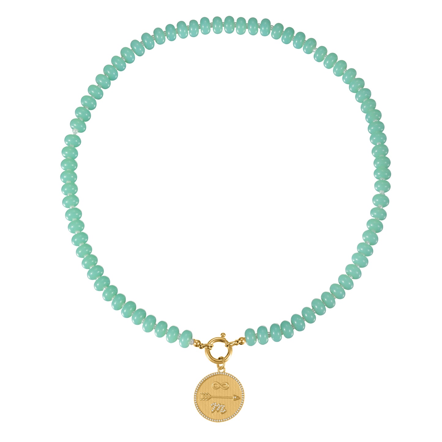Mint Green Natural Stone Beaded Necklace with Heart Charm Bohemian Jewelry - SSN3696