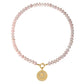 Pink Rose Quartz Natural Stone Beaded Necklace with Gold Heart Charm Bohemian Jewelry - SSN3697